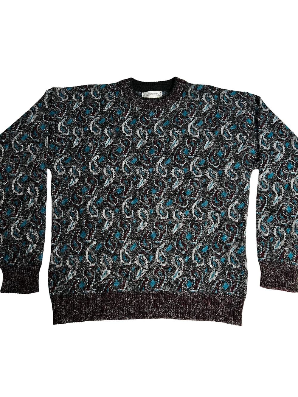 J.J. Cochran Vintage men’s paisley crewneck Sweater size Large gray blue